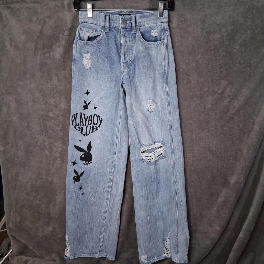 Women's Play Boy By Pacsun‎ Jeans Size 23 Relaxed Fit Distressed Printed